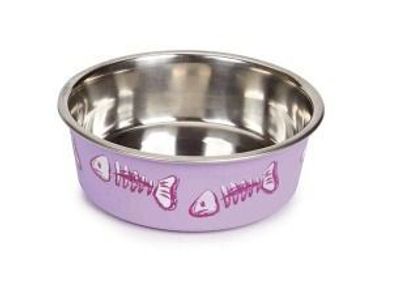 Set of 2 4.5" Stainless Steel Pet Food/Water Bowls, Spill Proof, Purple Skeleton