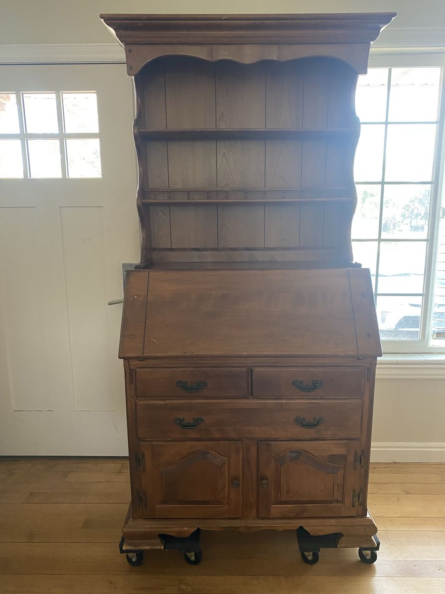 Vintage Wooden Drop-Front Secretary Desk with Hutch