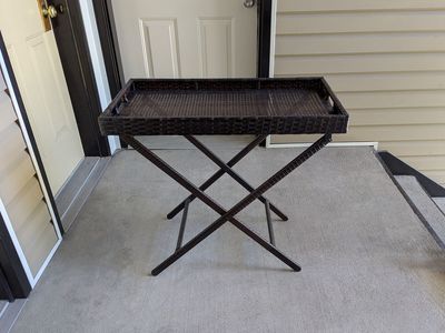 dark brown pe wicker folding tray table