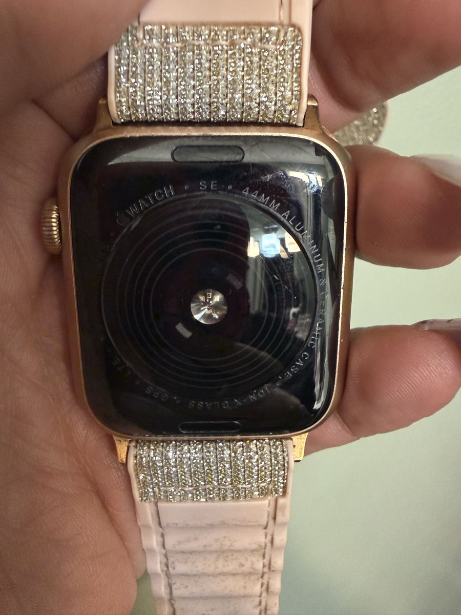 Apple Watch SE 44mm Gold Aluminum Case with Pink Glitter Band - GPS & LTE Smartwatch