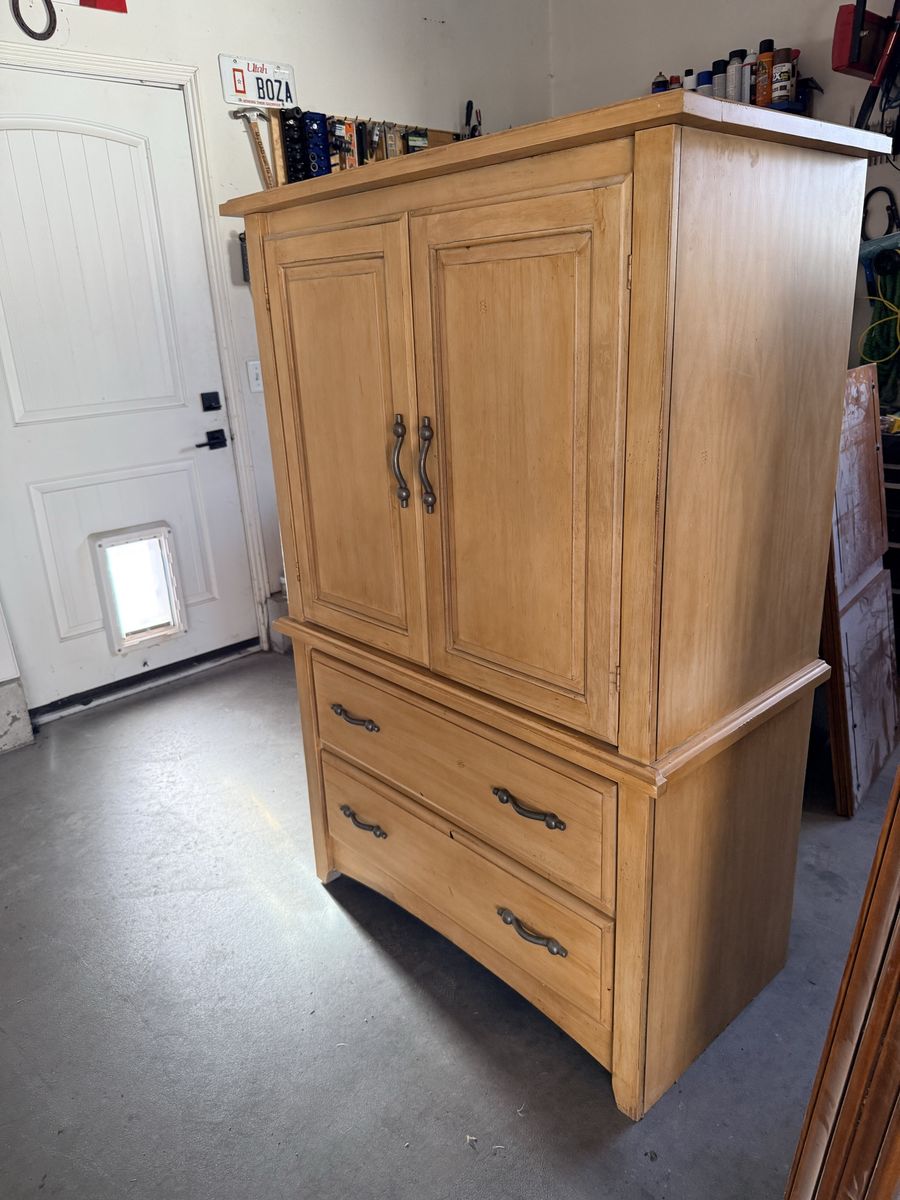 Solid Wood Armoire - Golden Honey, 60" H x 40" W x 21.5" D, Drawers & Doors Work