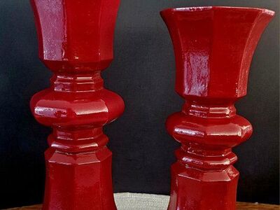 DEEP RED PILLAR DUO Pillar Candle Holder SET