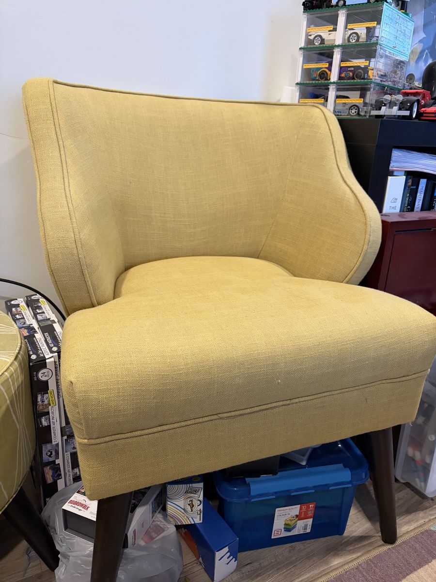 Mid Century yelliow chair with ottoman.  Get them together or seperste.