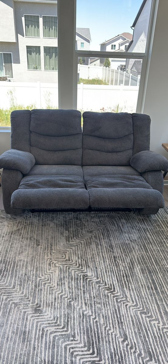 Gray sofa and loveseat