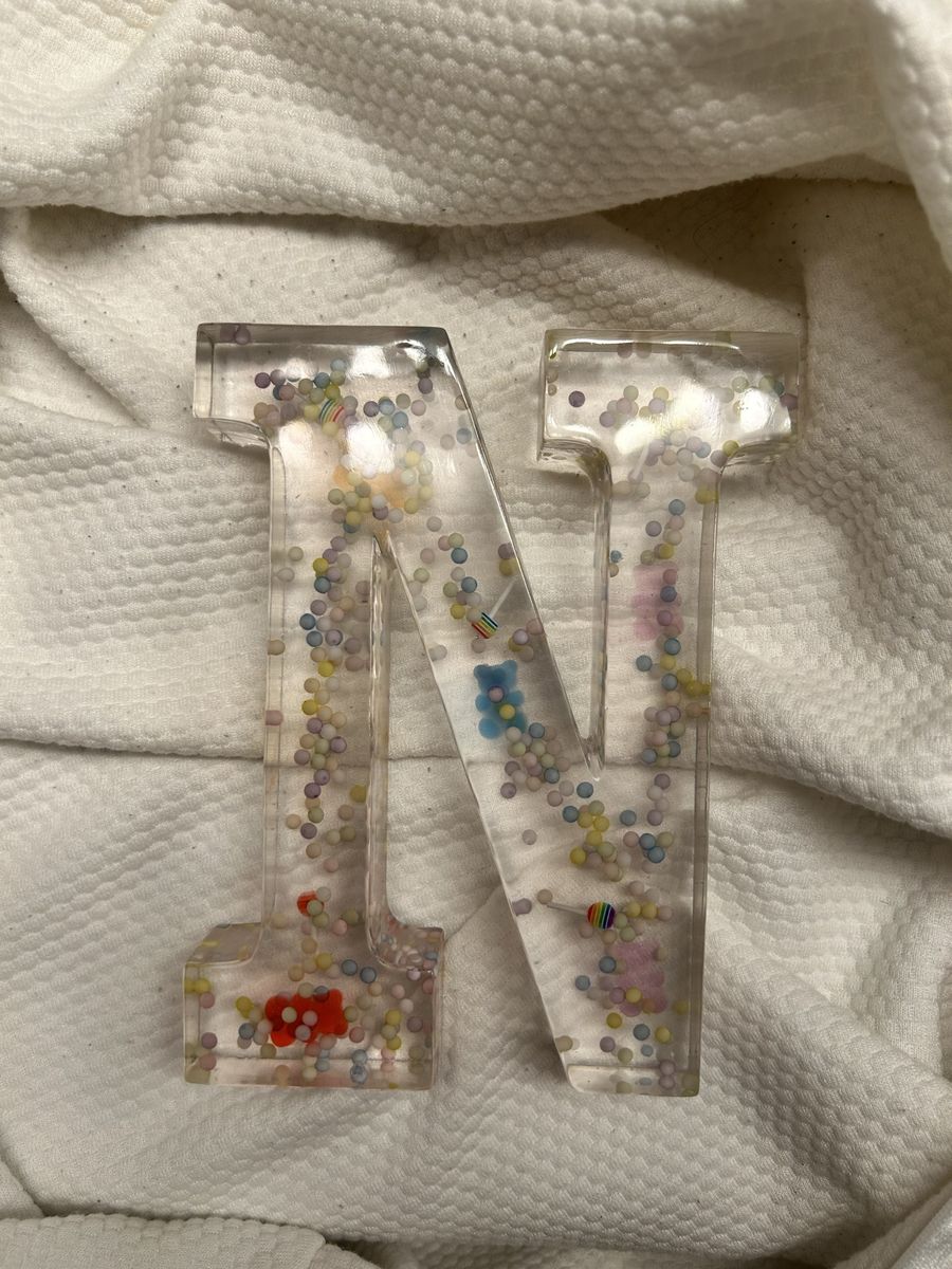 Handcrafted Resin Letter N with Colorful Beads and Charms
