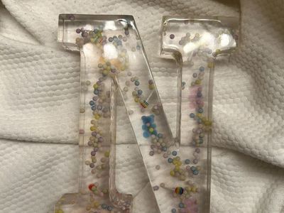Handcrafted Resin Letter N with Colorful Beads and Charms