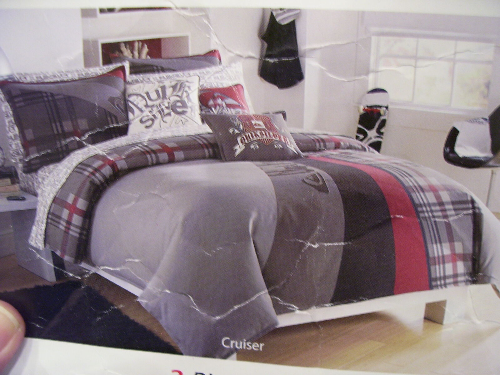 NEW TWIN Bed Cover Boys Youth Blanket Quiksilver Red Grey Quilt Comforter