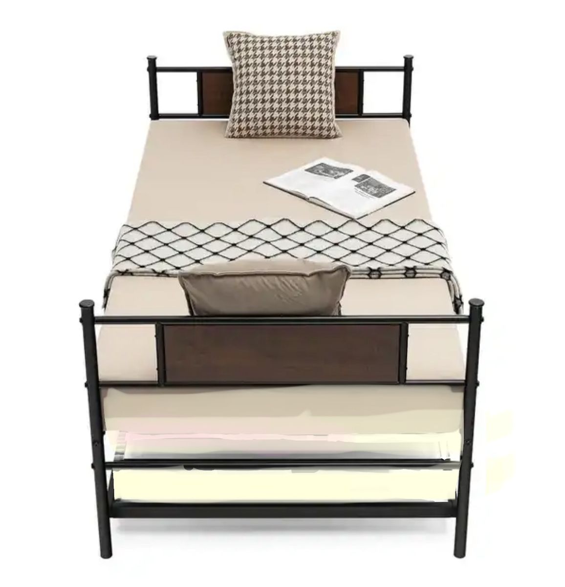 Black Metal and Wood Twin Bed Frame with mattress 