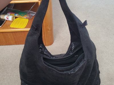 Black Snakeskin Print Hobo Bag with Multiple Compartments