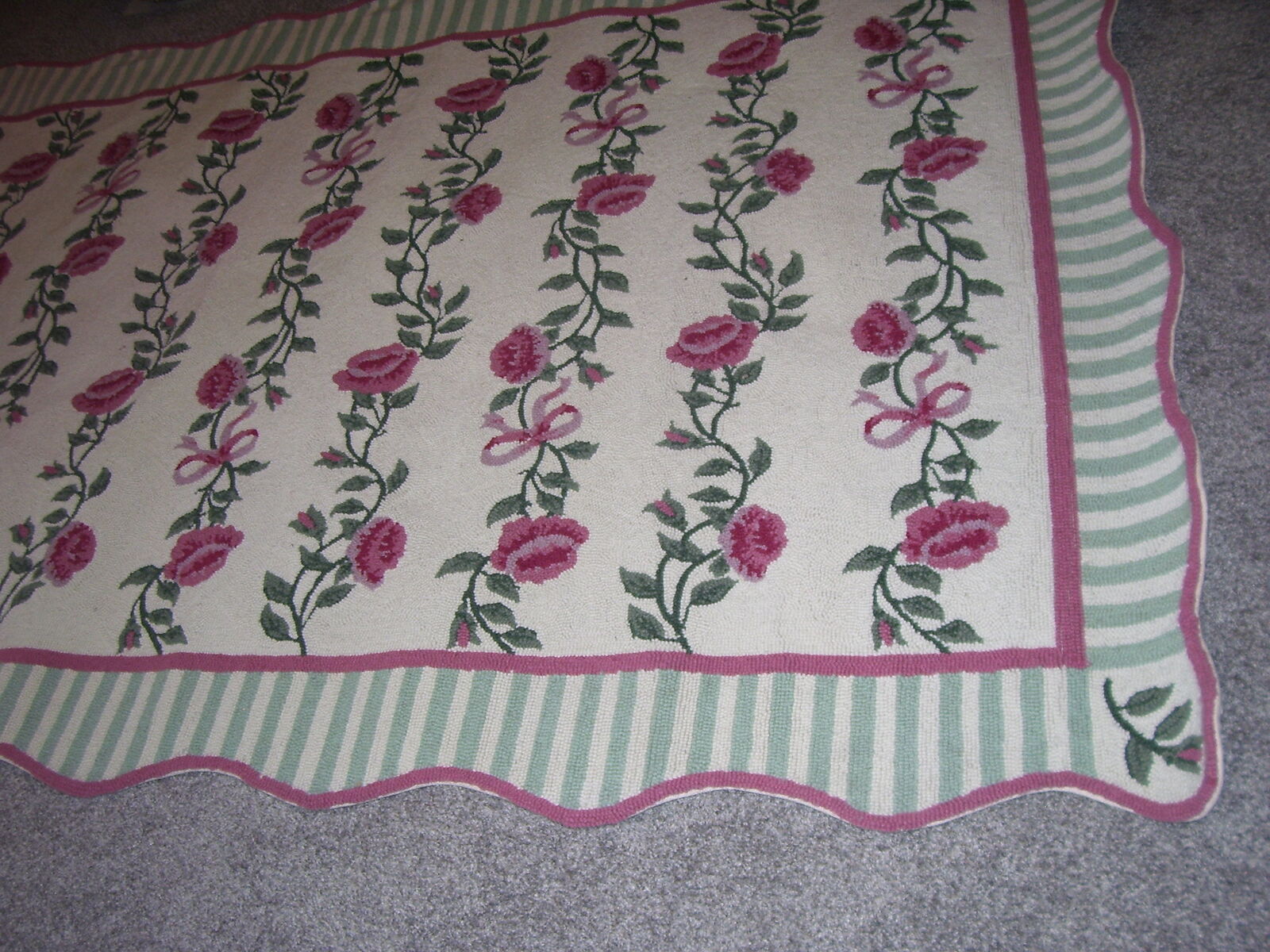 NEW Wool RUG 5x8 ft Pink Green Ivory Girl Floral Flowers