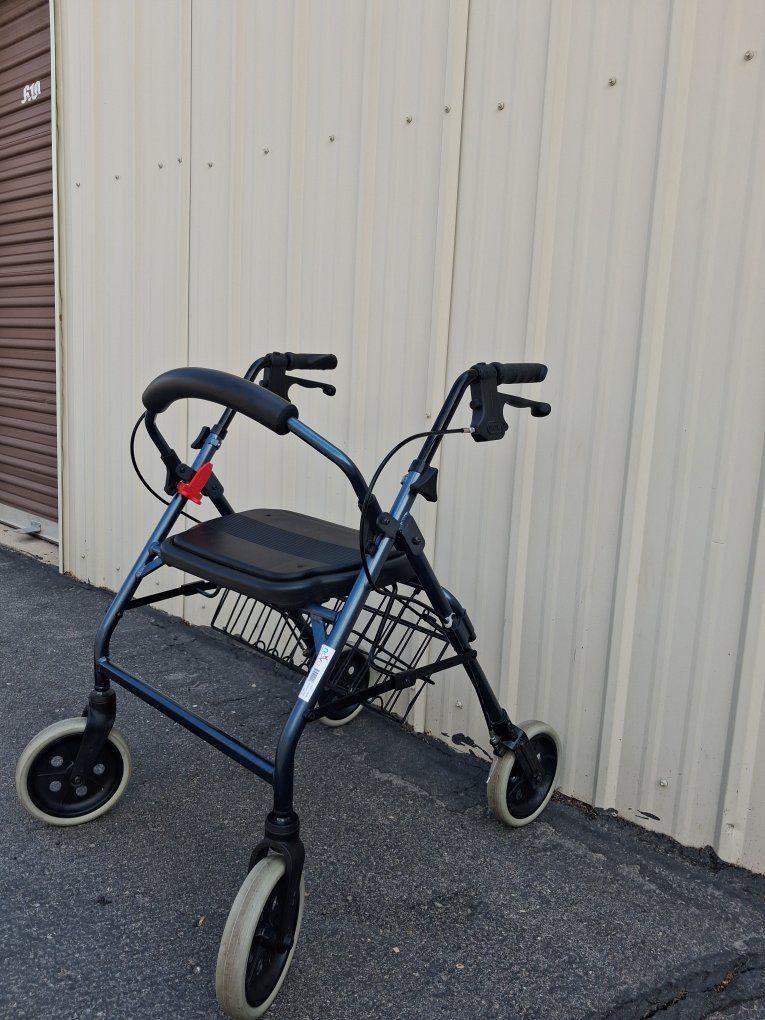 Rollator Walker with Seat and Basket, Blue, Used