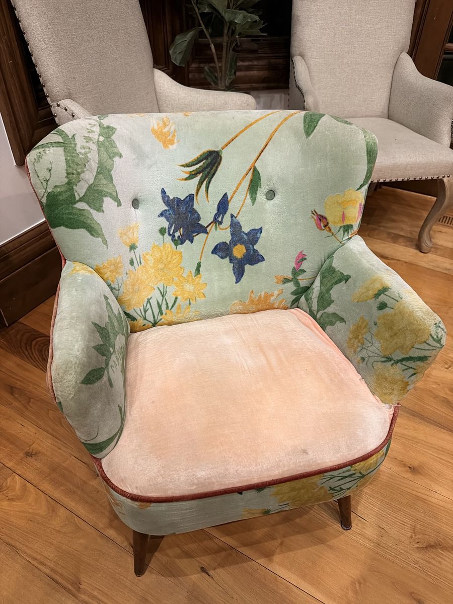 Anthropologie Floral Upholstered Accent Chair with Wooden Legs