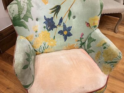 Anthropologie Floral Upholstered Accent Chair with Wooden Legs