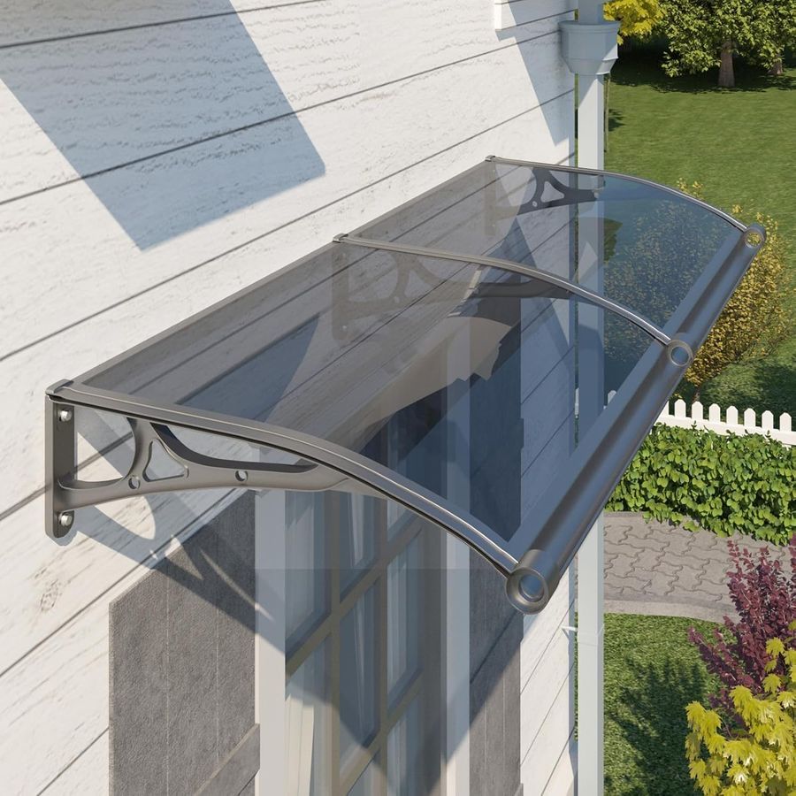 Outdoor Window Awning: 40"x40" Polycarbonate & Aluminum Patio Cover, UV Protection, Rain Shelter