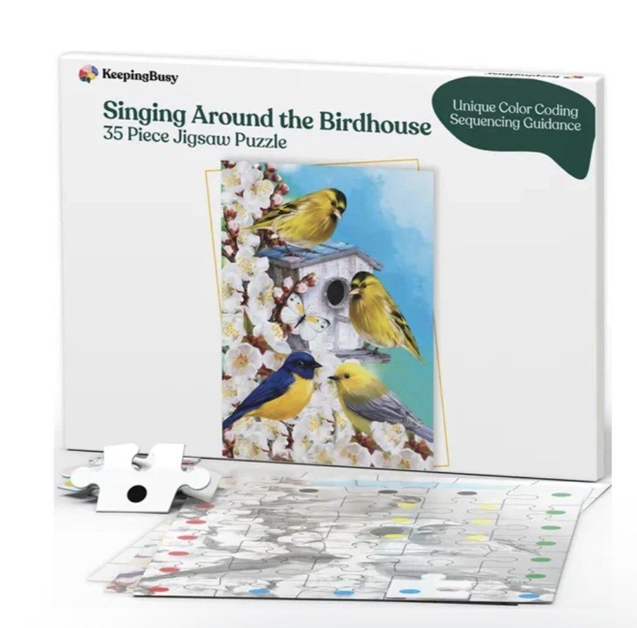 KeepingBusy Singing Around the Birdhouse Sequenced Jigsaw Puzzle 35 Oversized Color-Dot Pieces Elderly Alzheimer's Dementia