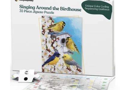 KeepingBusy Singing Around the Birdhouse Sequenced Jigsaw Puzzle 35 Oversized Color-Dot Pieces Elderly Alzheimer's Dementia