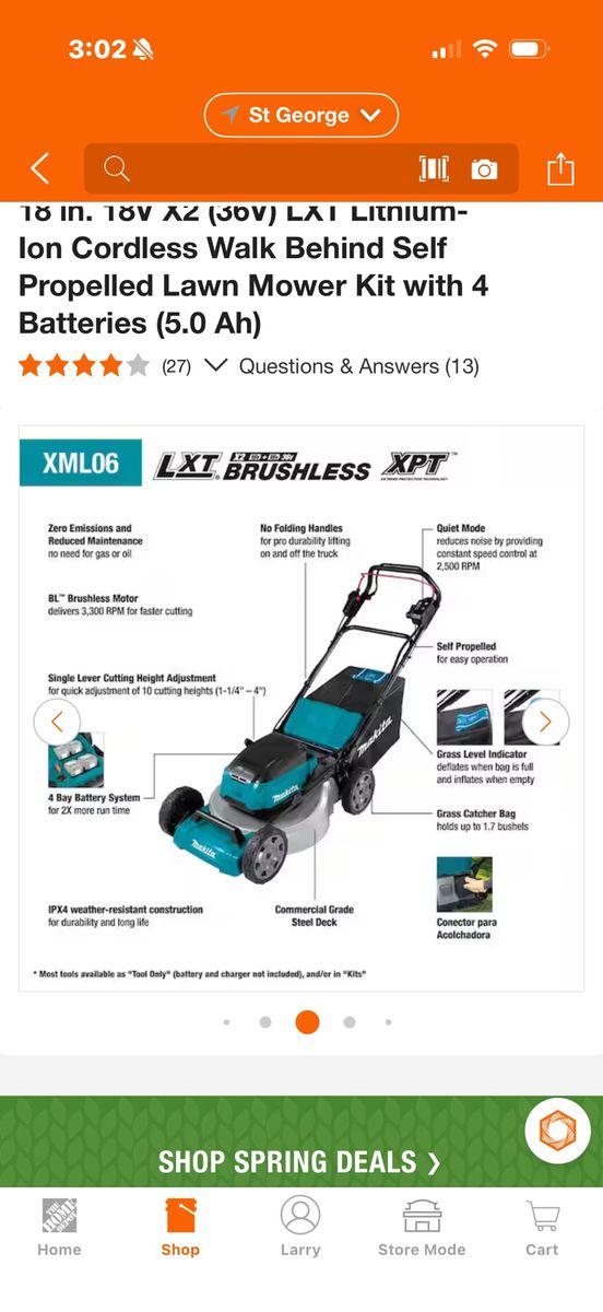 Makita XML06 18V X2 (36V) LXT Cordless 18" Self-Propelled Lawn Mower