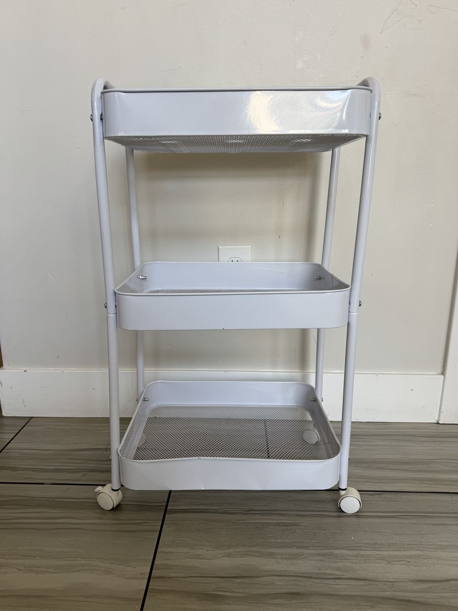 White Metal 3-Tier Rolling Storage Cart with Wheels - Versatile Utility & Organization