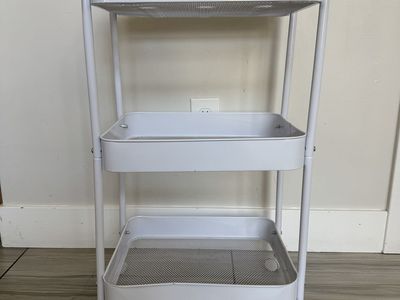 White Metal 3-Tier Rolling Storage Cart with Wheels - Versatile Utility & Organization