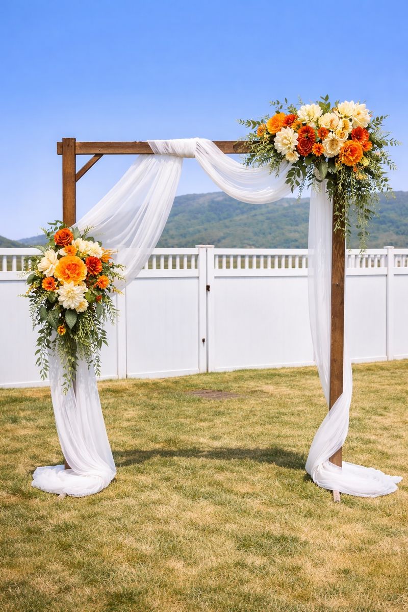 Fall Wedding Arch Floral Swag - Terracotta Orange, Cream & Green Artificial Flower Arrangement