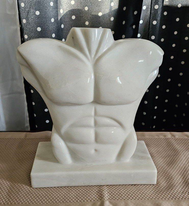 White Marble Male Torso Statue Sculpture Philippines Abstract by Maitland-Smith. Estate Sale