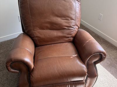 La-Z-Boy Style Brown Leather Recliner Armchair with Nailhead Trim