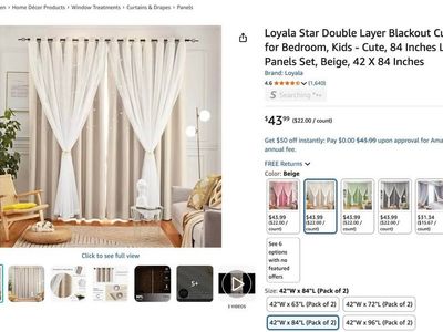 Loyala Star Double Layer Blackout Curtains; 84 Inch Long, 2 Panel Set. PINK and BEIGE