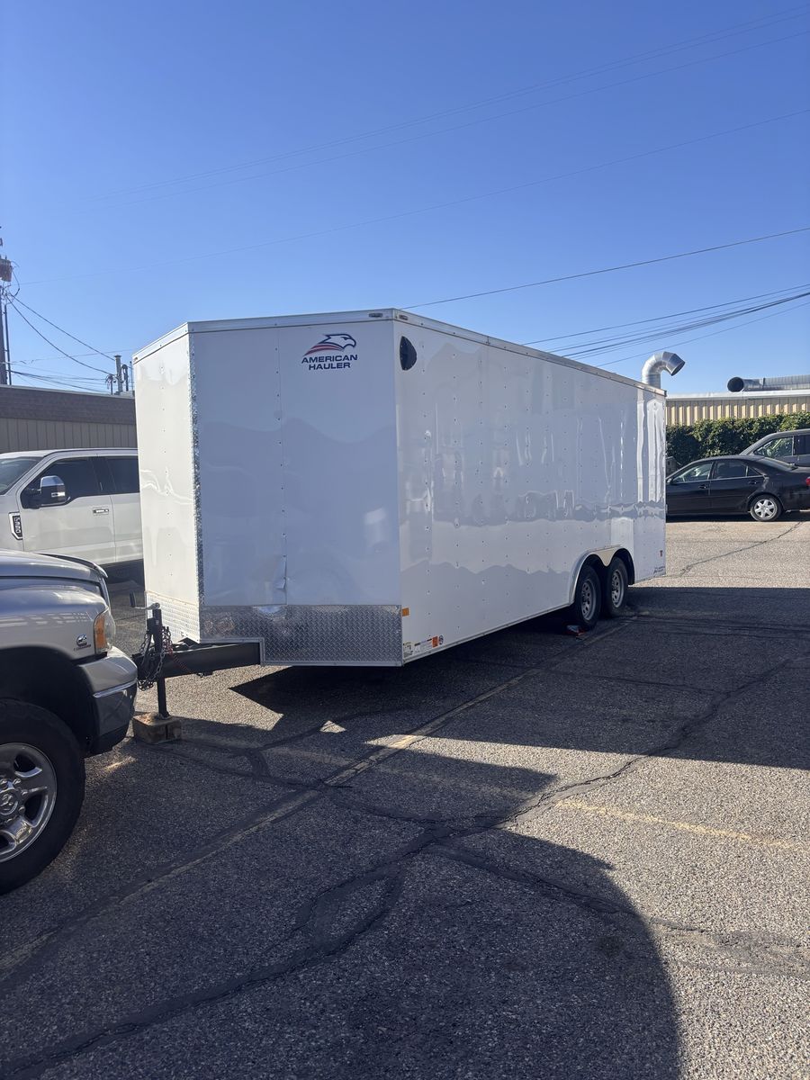 American Hauler Enclosed Cargo Trailer - White, Dual Axle, Excellent Condition, Built 04/2022
