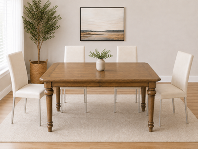 Wood Dining Table + 4 Chairs + Extension Leaf