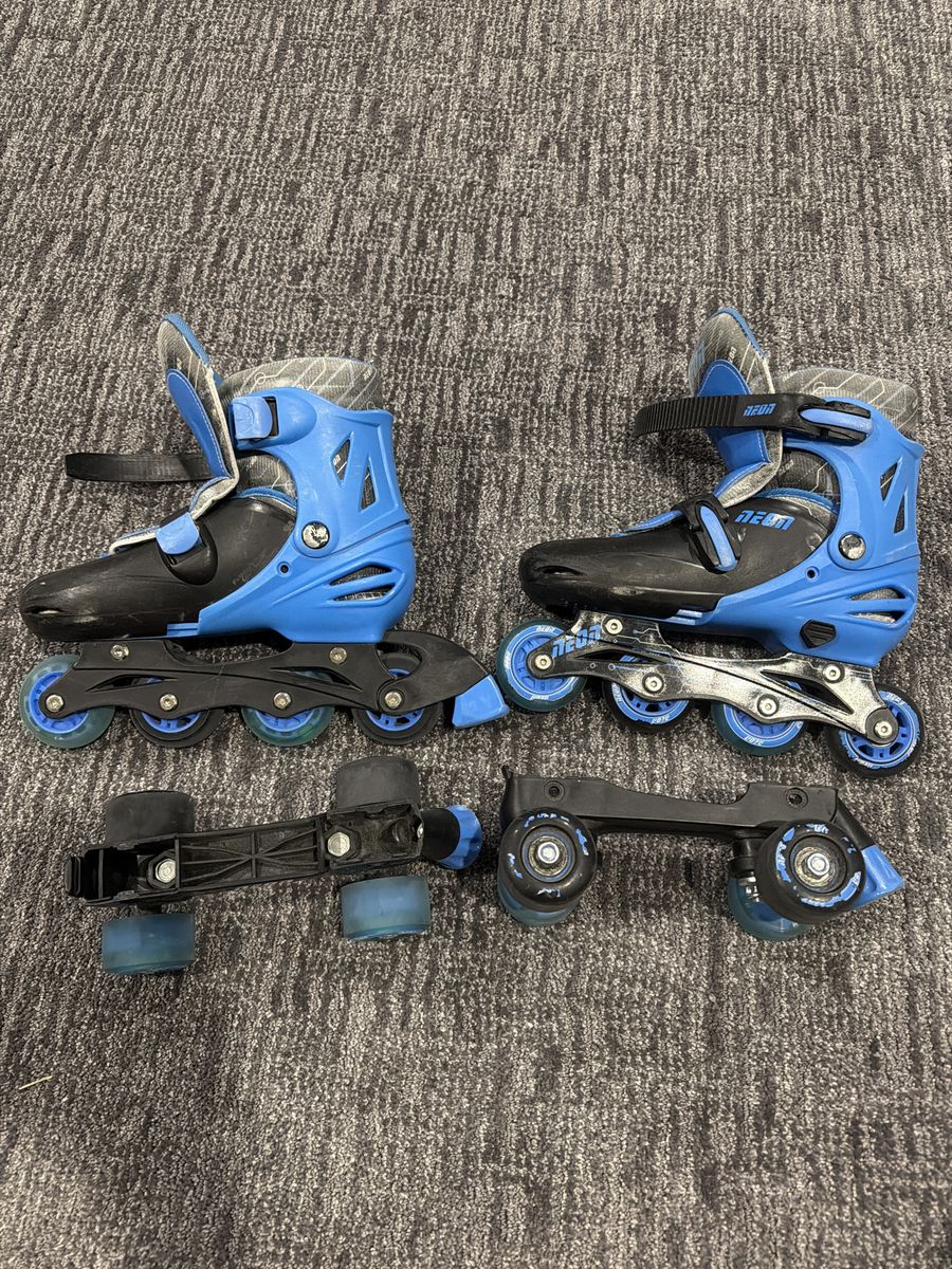Yvolve Neon Blue Adjustable Inline Skates & Roller Skates US Size 3-6 2-in-1 Combo