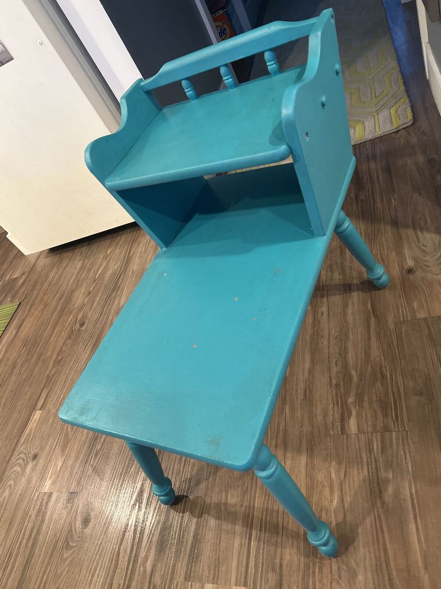 Vintage Wood Turquoise Side Table