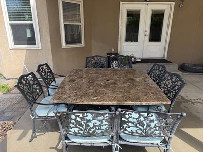 Cast Iron and Granite Patio Dining Set; Seats 8; HEAVY; YOU MOVE; MUST PICK UP