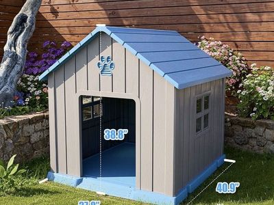 New 38" Dog House Kennel Indoor Outdoor,Peaked Deck Doghouse,Keep Your Dog Dry & Cozy(Blue 37.8 * 40.87 * 38.82inch)