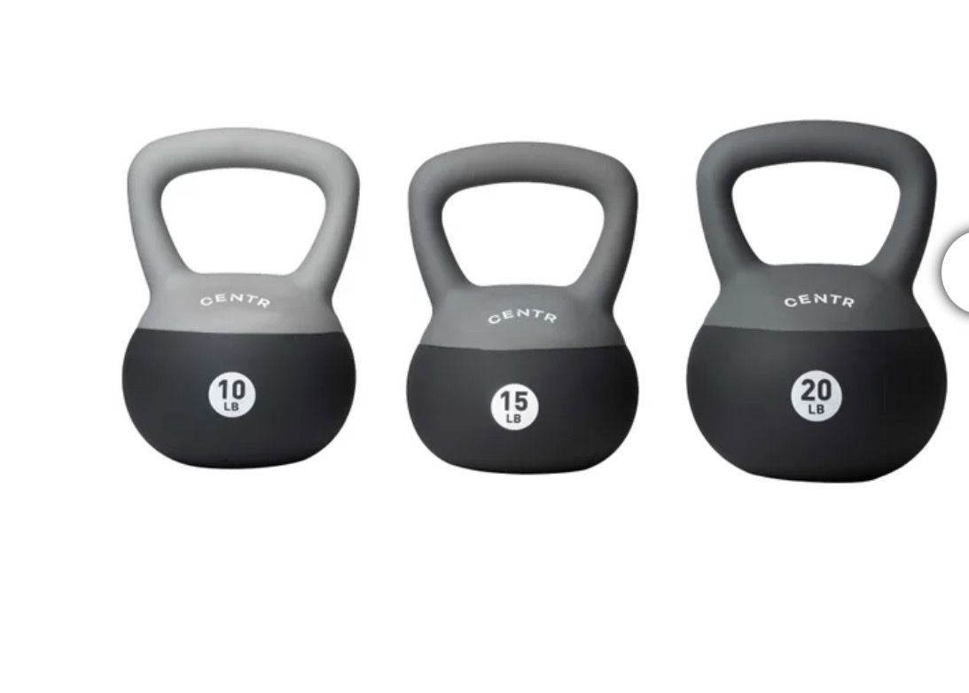 CENTR Soft Kettlebell Set - 10lb, 15lb, 20lb Weights - Full Body Workout, Cardio & Strength