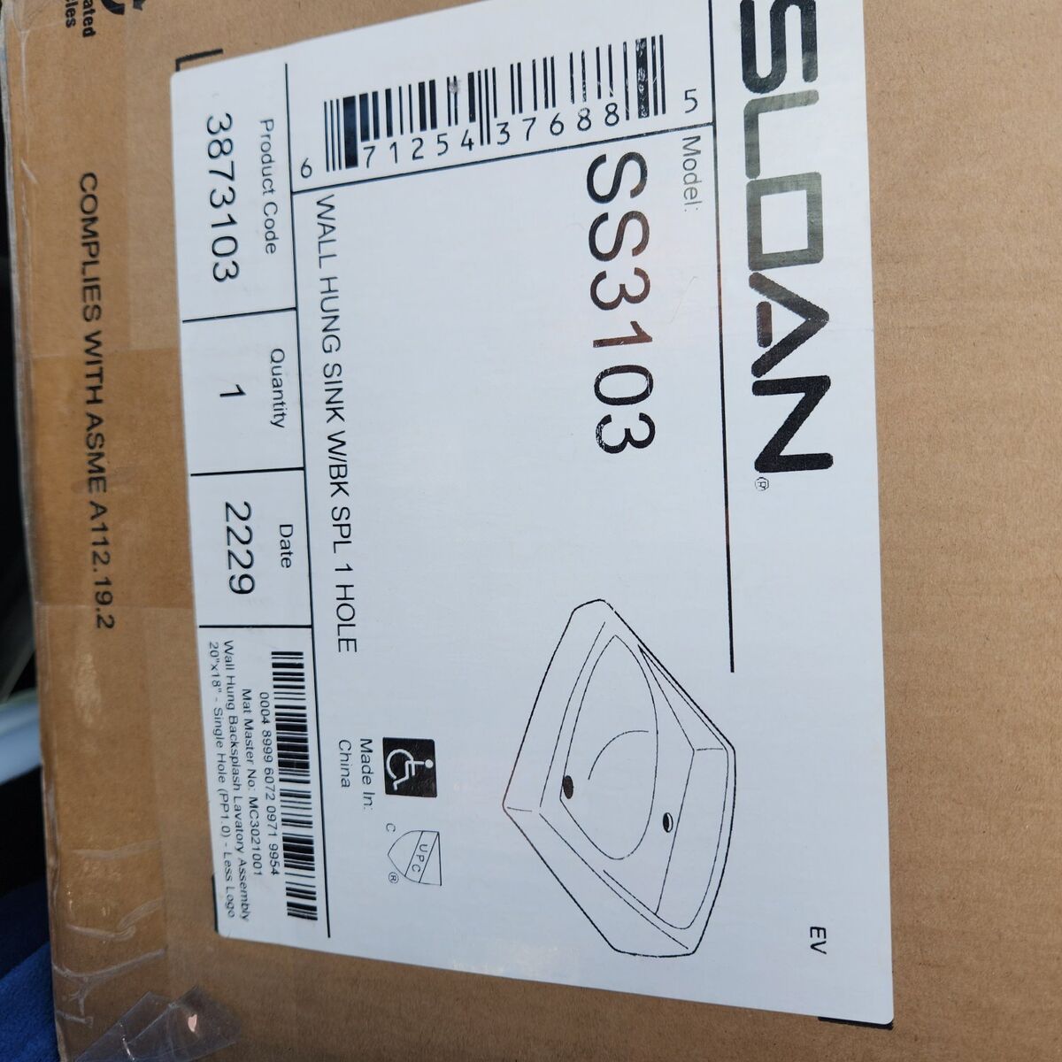 Sloan sink wall hung sink