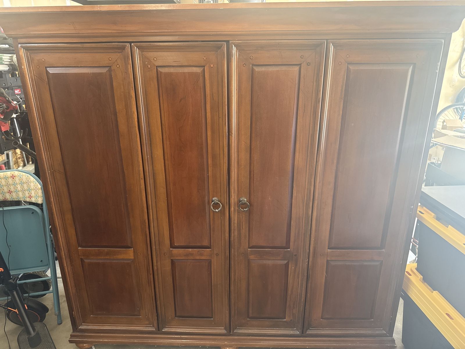 Solid Wood Armoire Cabinet - 4-Door Wardrobe/Storage Unit, Dark Cherry Finish