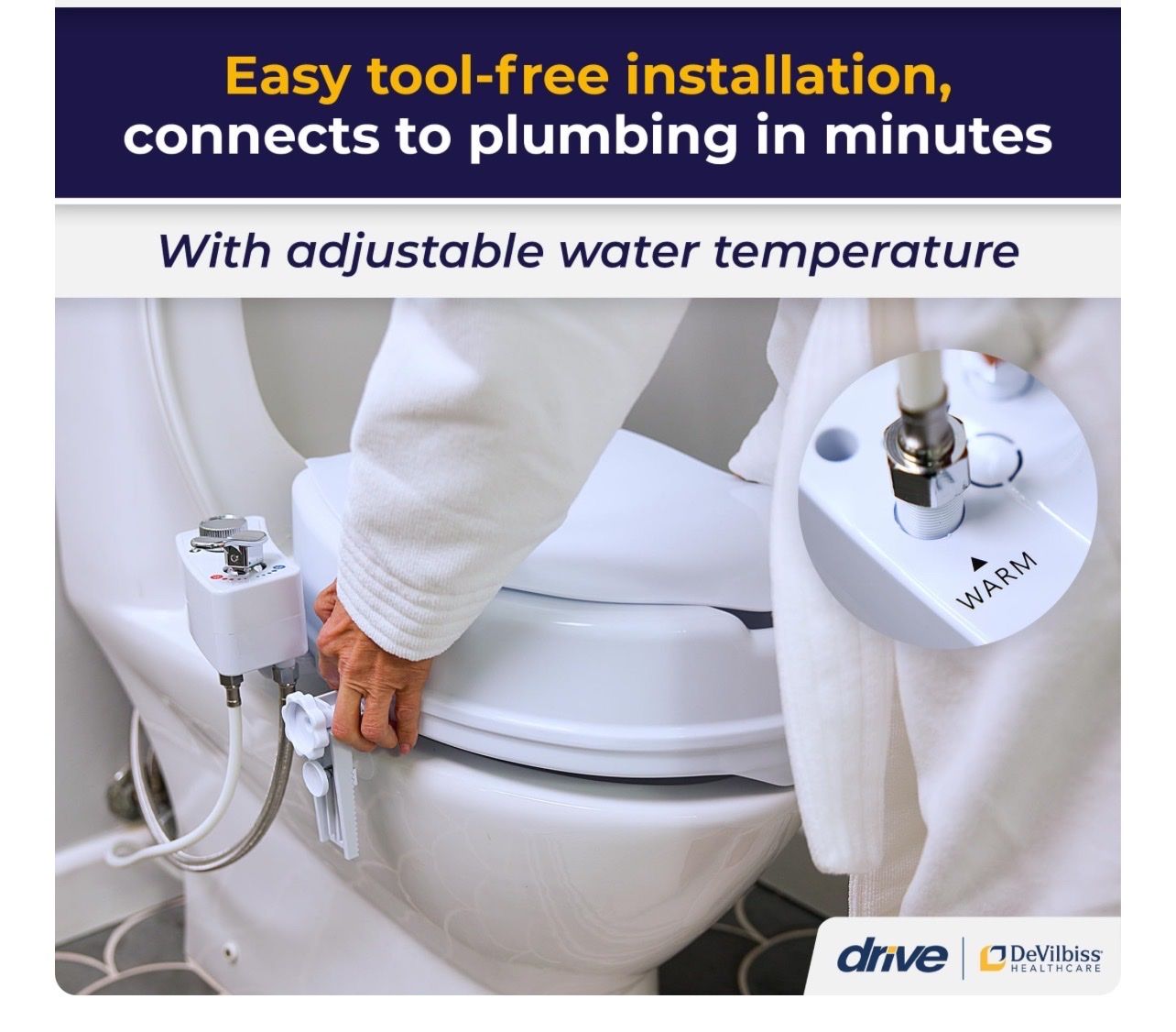 Drive DeVilbiss Healthcare Tool-Free Bidet Toilet Seat with Adjustable Warm Water Cash Only Please