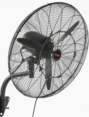 VEVOR 24 Inch 3-Speed 7000 CFM Black Waterproof Wall Mount Oscillating Fan