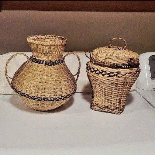 Vintage Hand-Woven Wicker Baskets - Set of 2