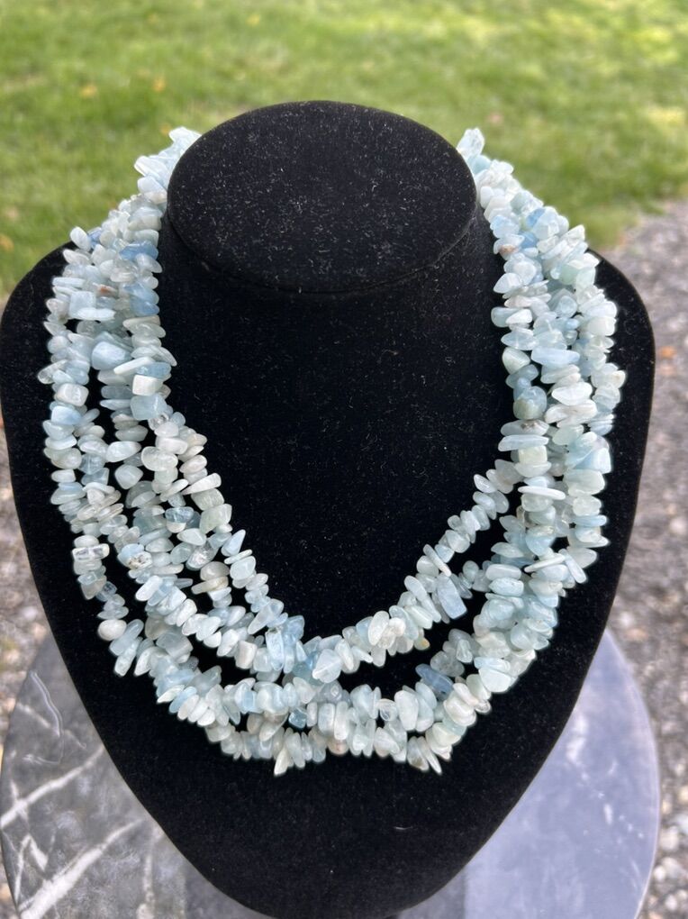 Vintage Stauer Aquamarine Splash 5 Strand Necklace