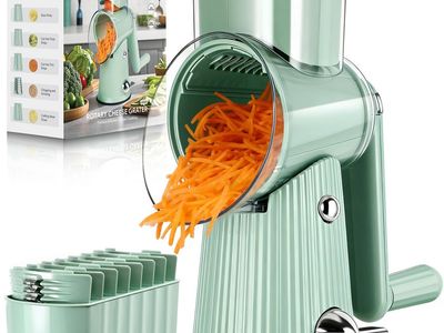 New in box! Rotary Cheese Grater with Handle - Vegetable Shredder with 5 Blades & Strong Suction Base, Round Slicer