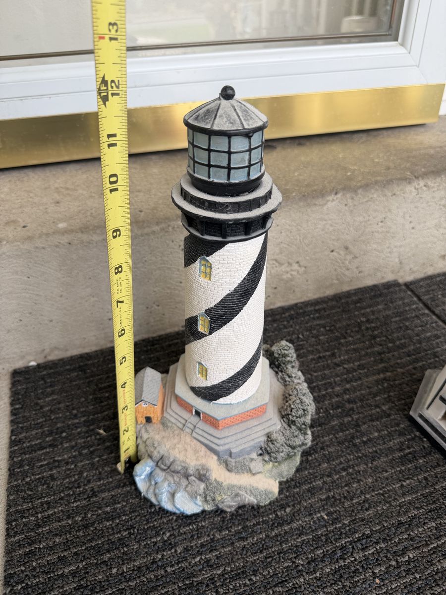 Black and White Striped Lighthouse Figurine Decor 11 Inch Battery Operated