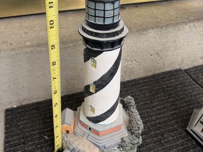 Black and White Striped Lighthouse Figurine Decor 11 Inch Battery Operated