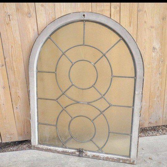 Vintage Arched Frosted Glass Window - Unique Architectural Salvage