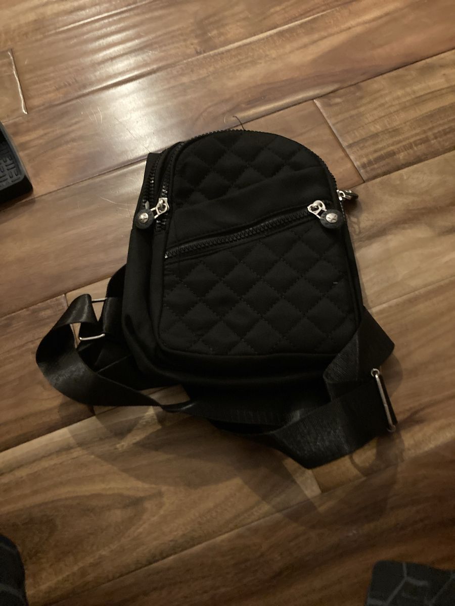 Black Quilted Crossbody Sling Bag with Multiple Pockets