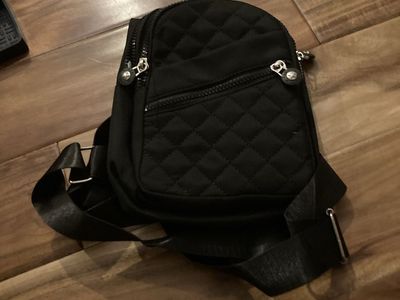 Black Quilted Crossbody Sling Bag with Multiple Pockets