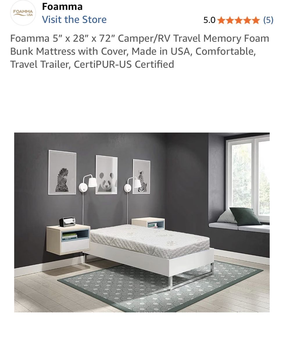 Foamma 5" x 28" x 72" Camper/RV Travel Memory Foam Bunk Mattress