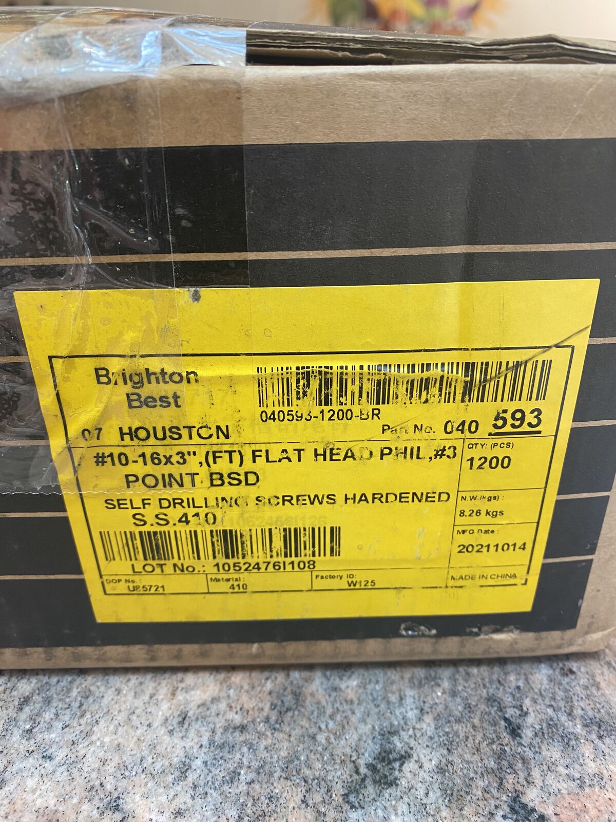 Stainless Steel Screws (New case of 1200 #10-16X3” Flat Head)