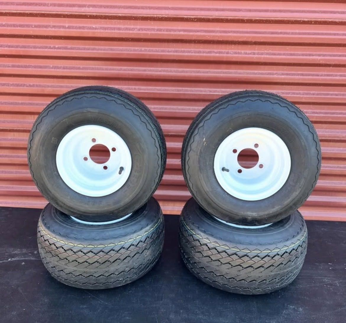 New Set of 4 Wanda 18X8.5 -8 Golf Cart Tires Mounted on New White Wheels