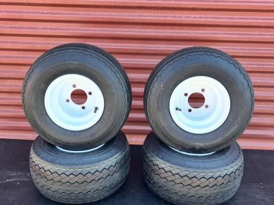 New Set of 4 Wanda 18X8.5 -8 Golf Cart Tires Mounted on New White Wheels